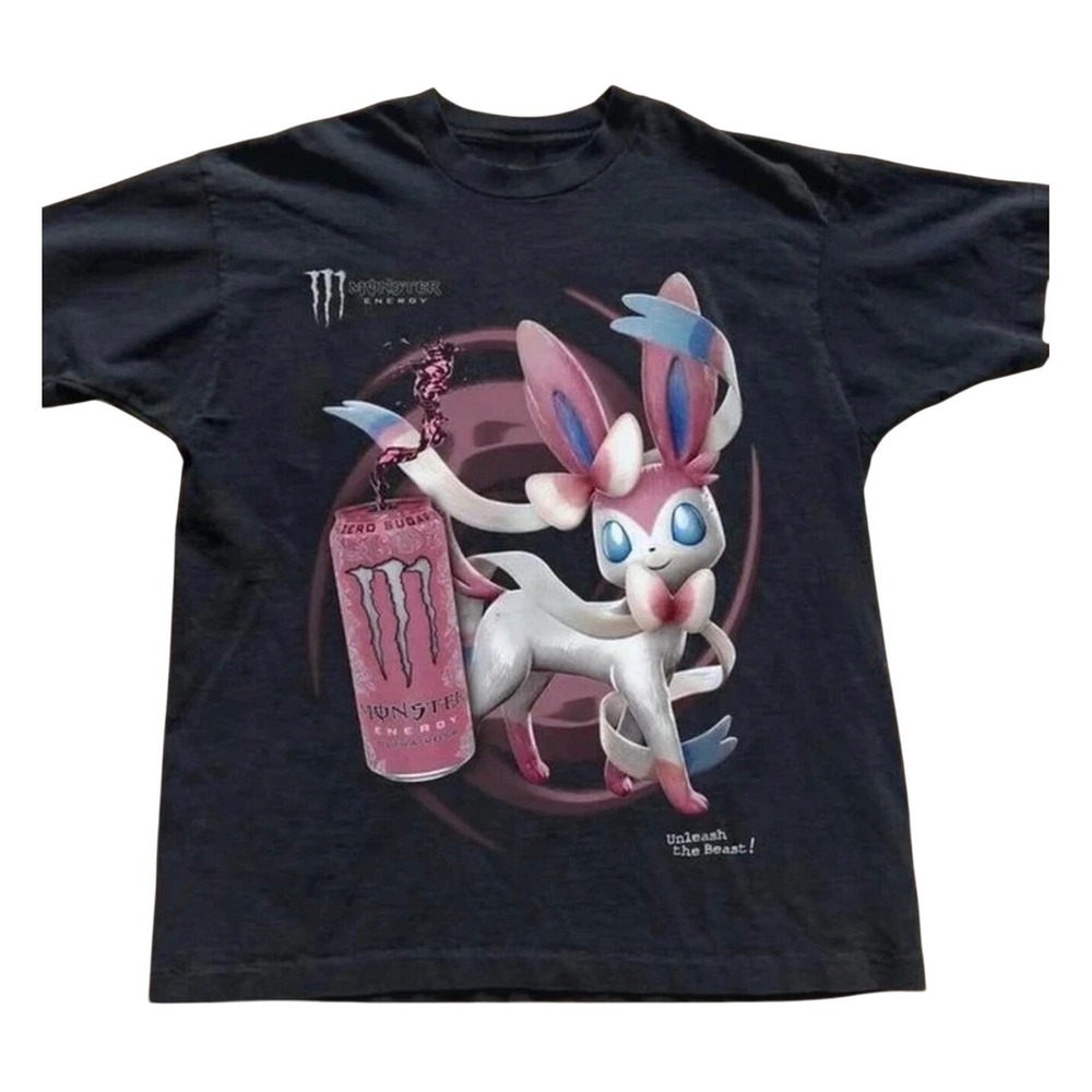 Sylveon Monster Energy Pokemon Graphic T-Shirt Black Gildan Cotton Tee Women S-L